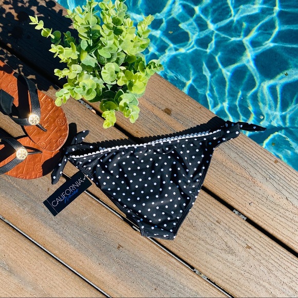 Black Dot Printed Side-Tie Hipster Bikini Bottoms - Picture 3 of 4
